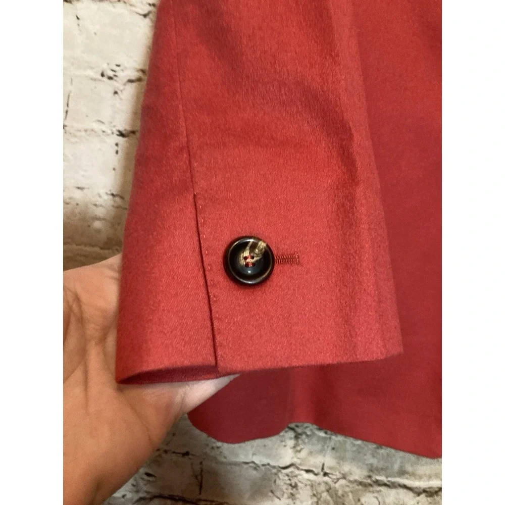 AKRIS Cashmere‎ & Silk Jacket 10 In Coral Three Button Pockets Lined Pea coat